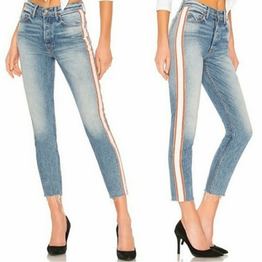 GRLFRND Size 26 Blue, Orange Karolina Stripe High Rise-Crop Jean